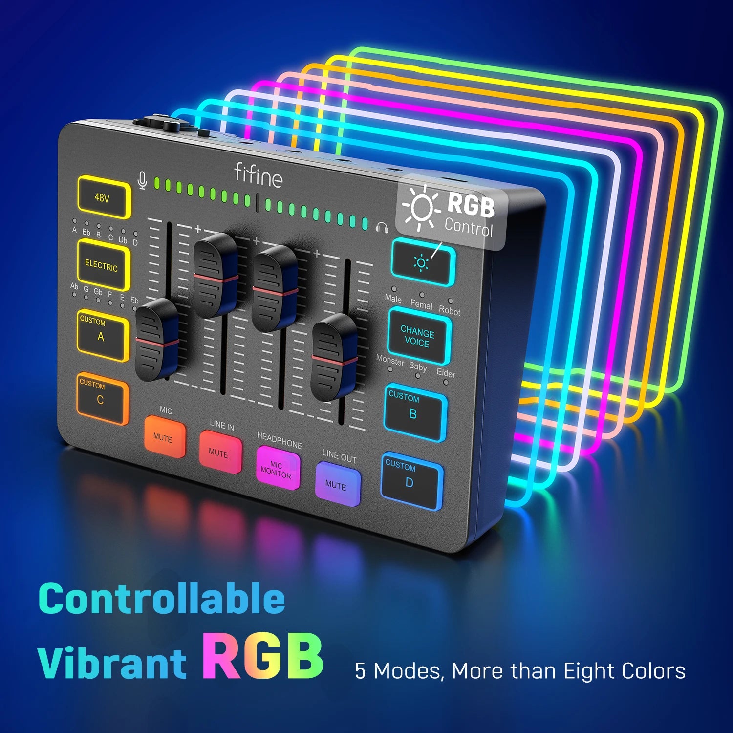 FIFINE 4-Channel RGB Gaming Audio Mixer with XLR Mic Interface - AMAZEALL.STORE