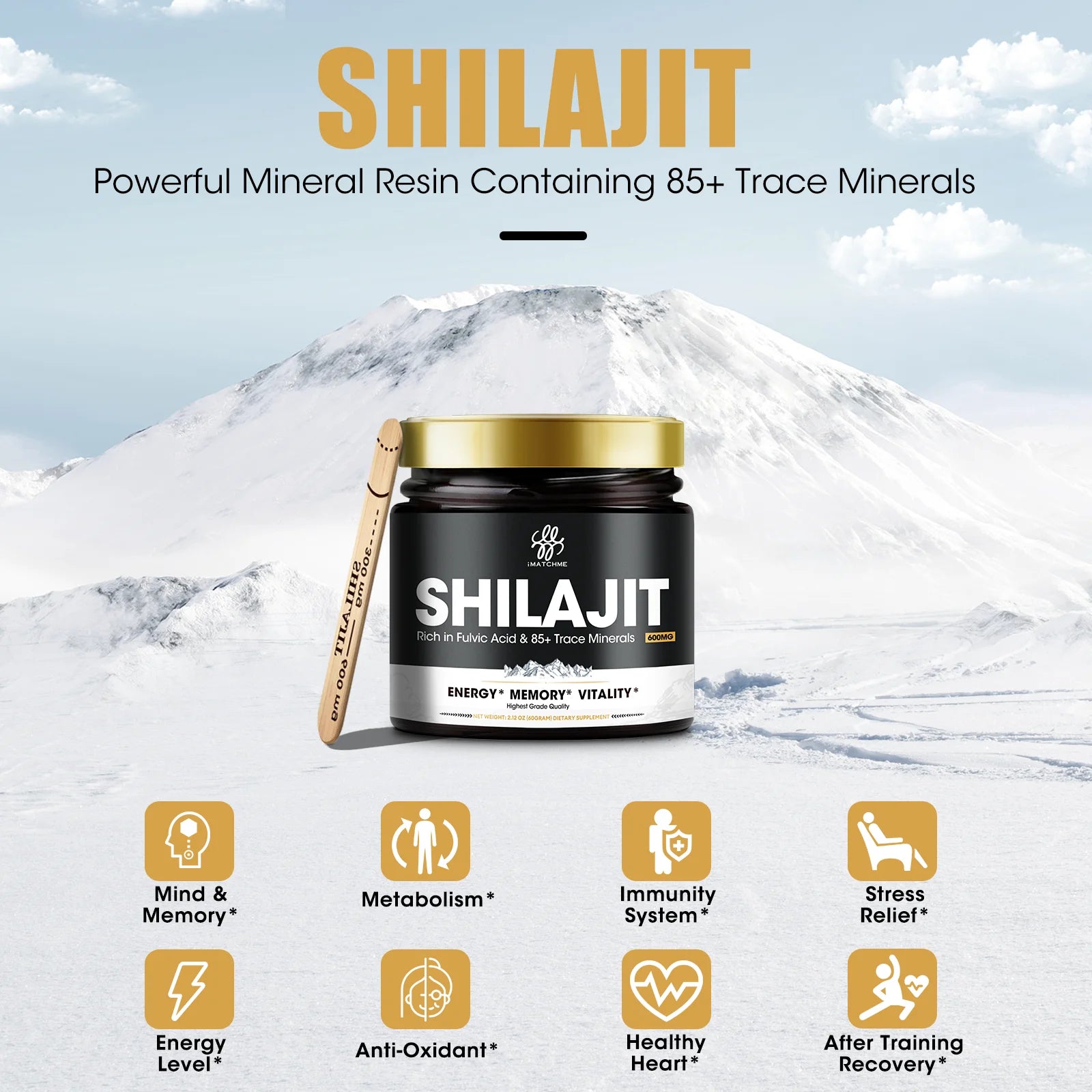 "iMATCHME 600MG Natural Shilajit Resin Drink – Original Mineral Supplement for Immune Health, Metabolism, and Overall Physical Wellness" - AMAZEALL.STORE