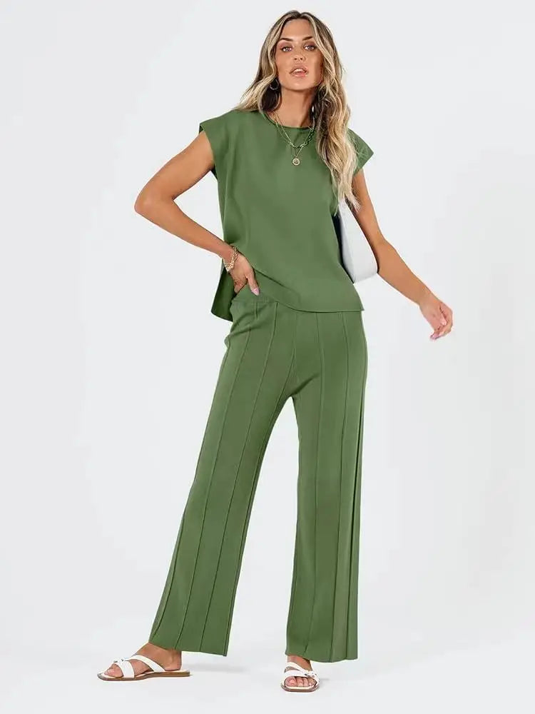 Ice Silk Tank Top & Wide-Leg Pants Summer Outfit - AMAZEALL.STORE