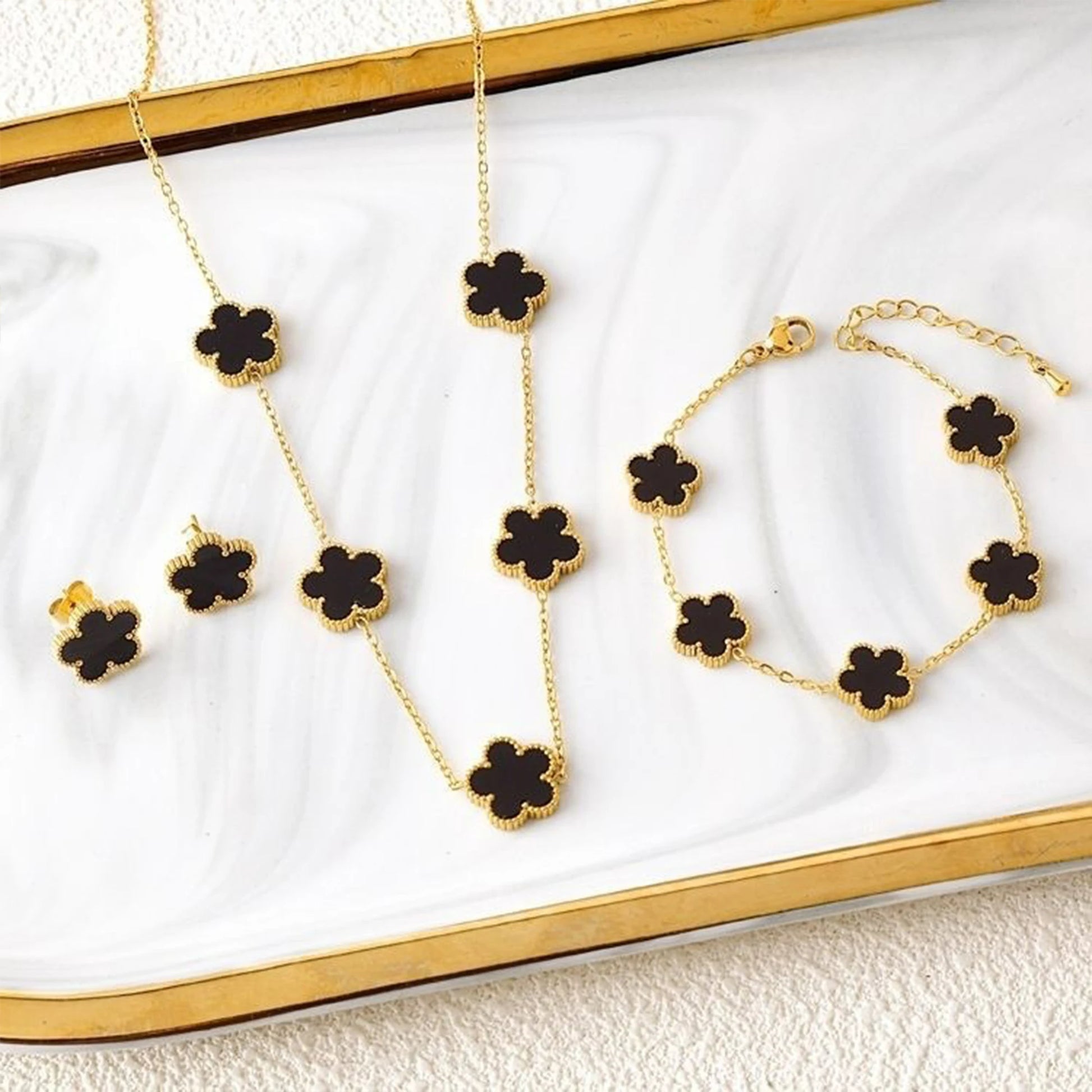 3Pcs 18k Gold-Plated Five-Leaf Flower Jewelry Set - AMAZEALL.STORE