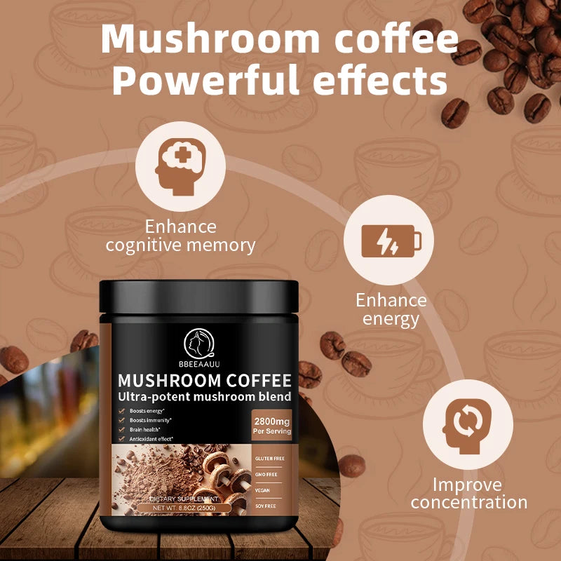 "BBEEAAUU Mushroom Coffee – Ganoderma Lucidum & Cordyceps Sinensis for Energy, Mental Clarity, Concentration Support & Brain Boost" - AMAZEALL.STORE