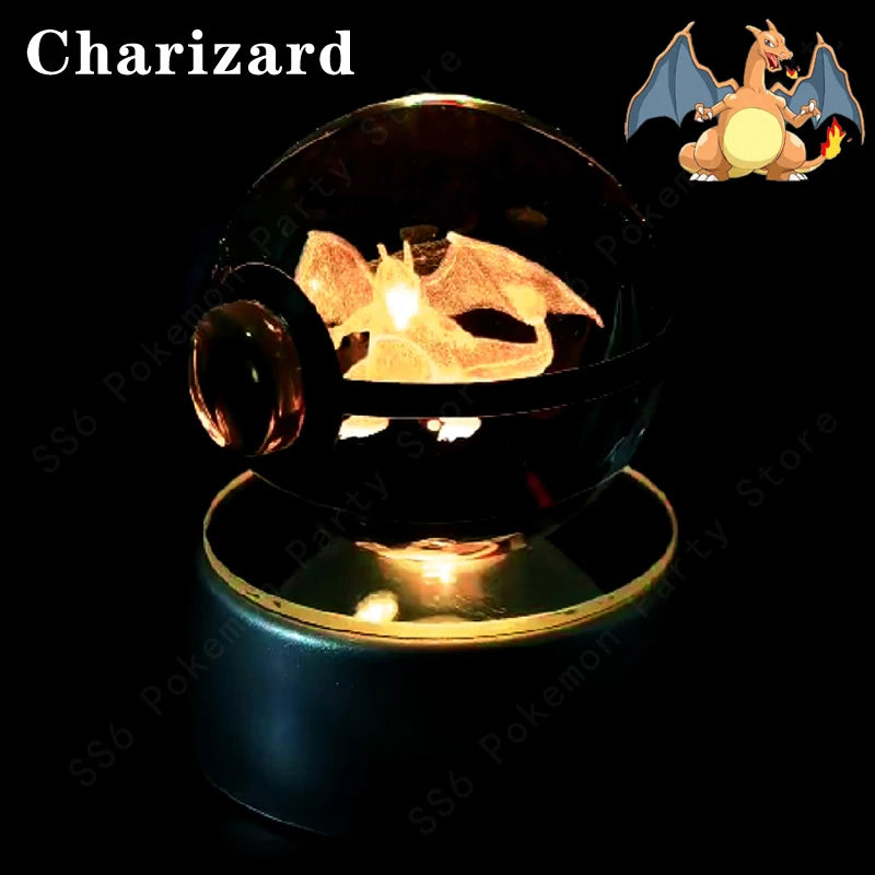 "Pokémon Crystal Ball 3D Lamp – Pikachu, Gengar, Mew, Mewtwo Glass Ball Figure with Pokéball Base, Perfect Night Light & Birthday Gift for Pokémon Fans" - AMAZEALL.STORE