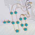 3Pcs 18k Gold-Plated Five-Leaf Flower Jewelry Set - AMAZEALL.STORE