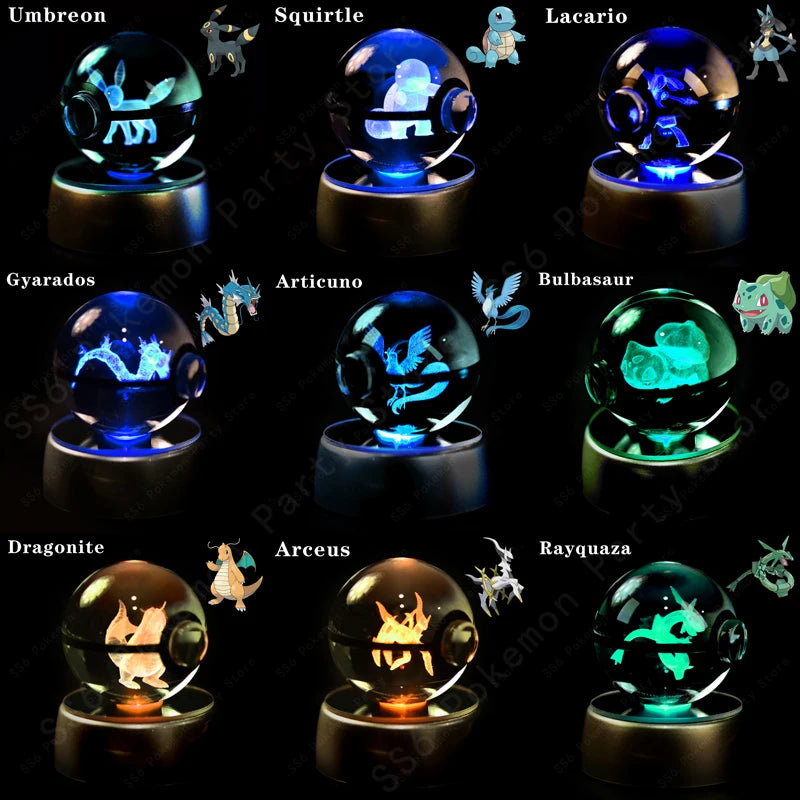 "Pokémon Crystal Ball 3D Lamp – Pikachu, Gengar, Mew, Mewtwo Glass Ball Figure with Pokéball Base, Perfect Night Light & Birthday Gift for Pokémon Fans" - AMAZEALL.STORE