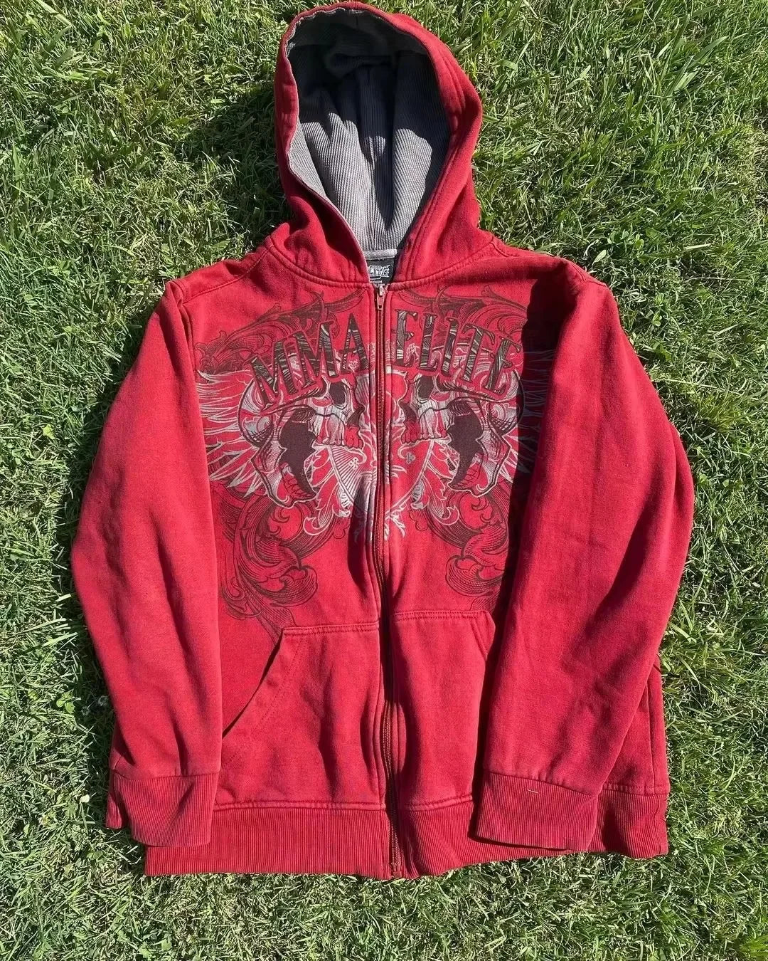 Cotton Red Couple Zipper Hoodies Vintage Elite Full Zip Hoodie Sweatshirt Size Skull Snake Red Y2K Sweatshirts - AMAZEALL.STORE