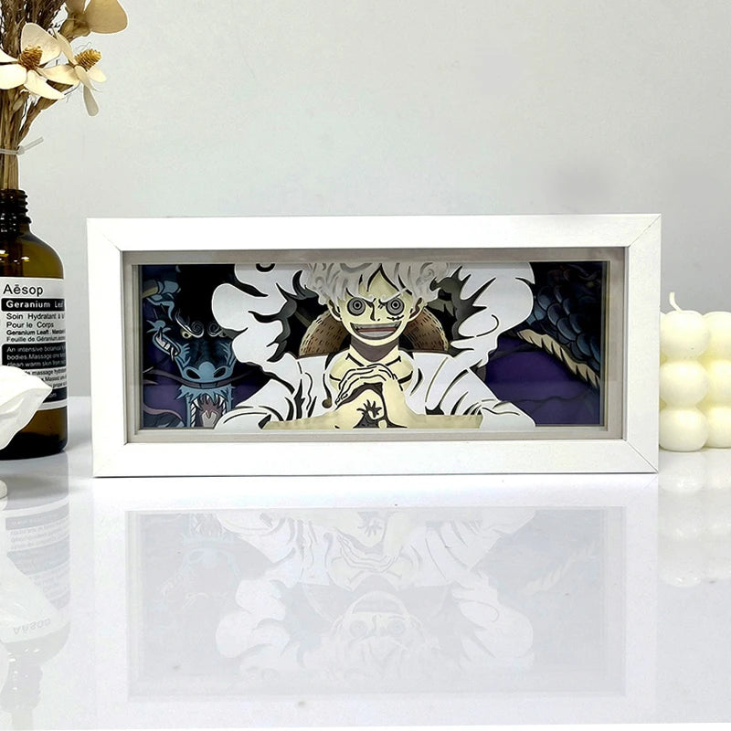 "Anime Series Paper Cut Shadow Box Light – Remote Control Model with Multiple Colors, Perfect Decor for Gamer Bedroom" - AMAZEALL.STORE