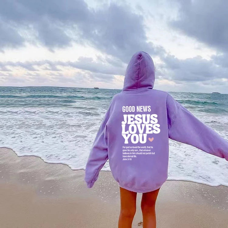 GOOD NEWS JESUS LOVES YOU Hoodie Christian Sweatshirt Jesus Hoodie Trendy Hoodie Bible Verse Shirt Unisex Aesthetic Clothes - AMAZEALL.STORE