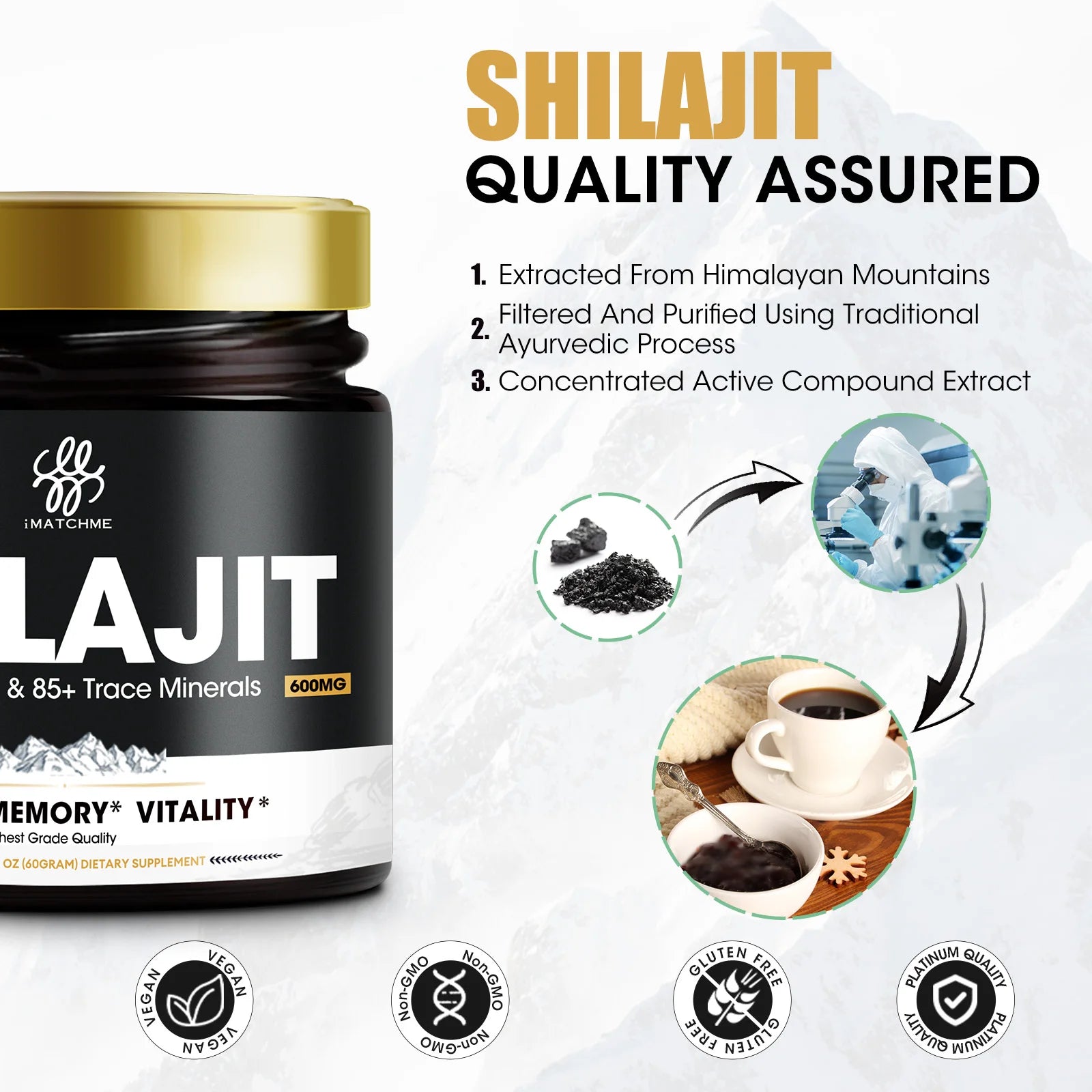 "iMATCHME 600MG Natural Shilajit Resin Drink – Original Mineral Supplement for Immune Health, Metabolism, and Overall Physical Wellness" - AMAZEALL.STORE