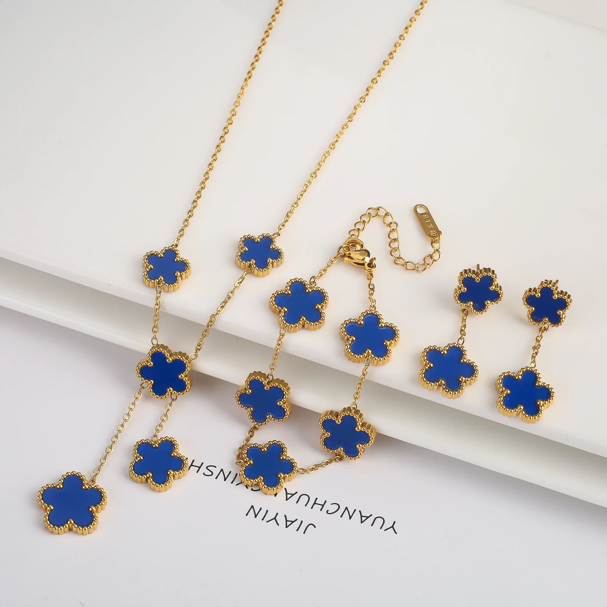 3Pcs 18k Gold-Plated Five-Leaf Flower Jewelry Set - AMAZEALL.STORE