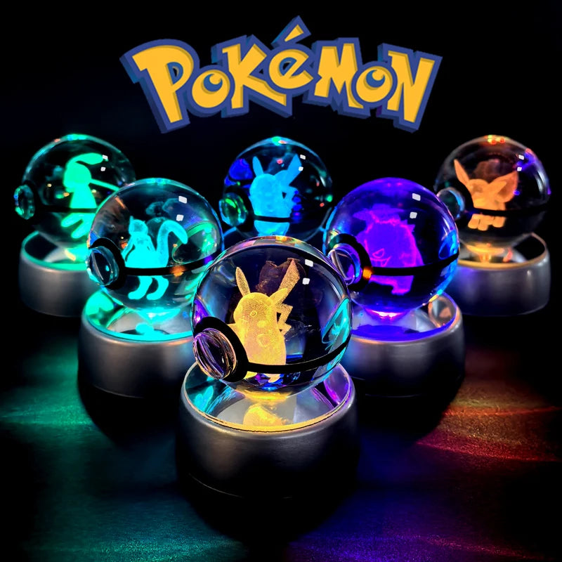 "Pokémon Crystal Ball 3D Lamp – Pikachu, Gengar, Mew, Mewtwo Glass Ball Figure with Pokéball Base, Perfect Night Light & Birthday Gift for Pokémon Fans" - AMAZEALL.STORE