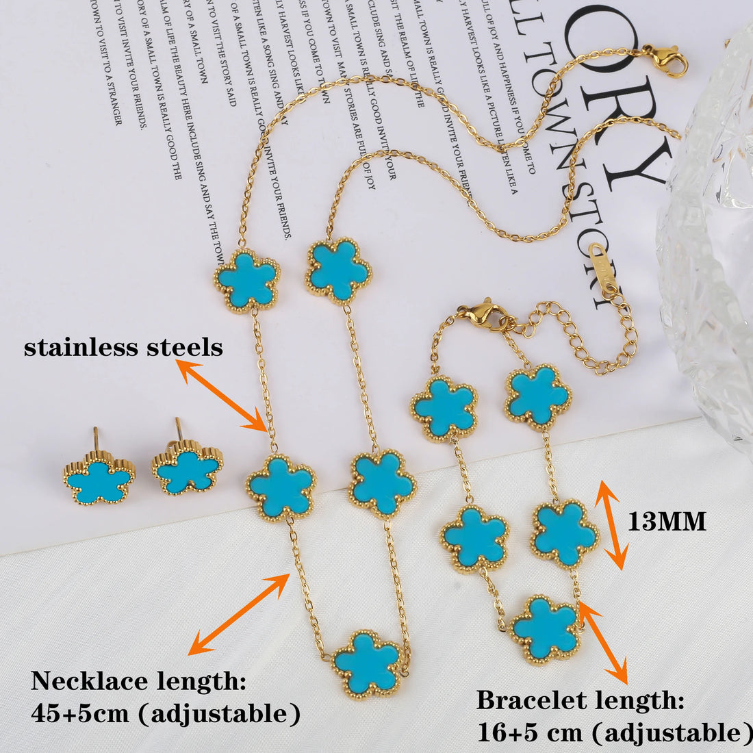 3Pcs 18k Gold-Plated Five-Leaf Flower Jewelry Set - AMAZEALL.STORE