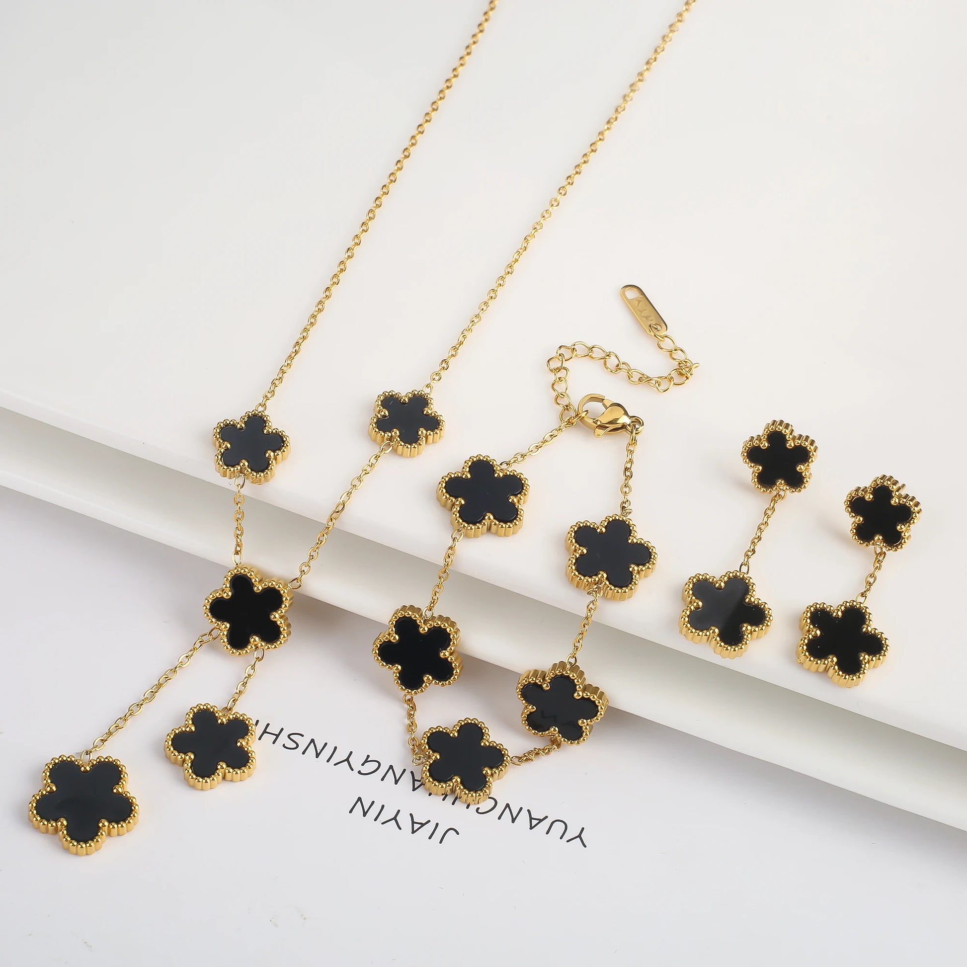 3Pcs 18k Gold-Plated Five-Leaf Flower Jewelry Set - AMAZEALL.STORE