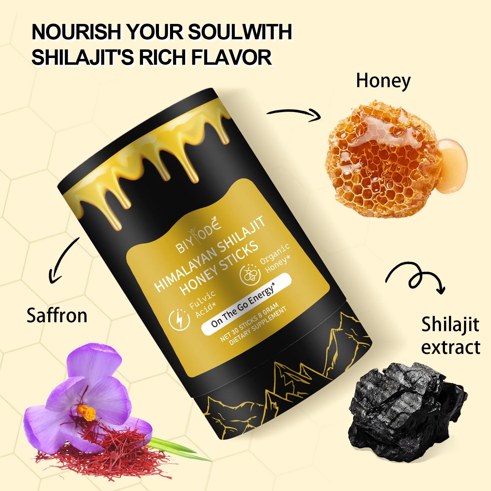 "Himalayan Shilajit Resin Honey Sticks – 30 Sticks of Natural Shilajit Resin, Sourced with Fulvic Acid, Sugar-Free, Individually Wrapped for Convenience" - AMAZEALL.STORE