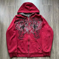 Cotton Red Couple Zipper Hoodies Vintage Elite Full Zip Hoodie Sweatshirt Size Skull Snake Red Y2K Sweatshirts - AMAZEALL.STORE