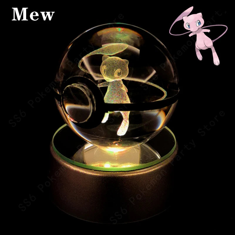 "Pokémon Crystal Ball 3D Lamp – Pikachu, Gengar, Mew, Mewtwo Glass Ball Figure with Pokéball Base, Perfect Night Light & Birthday Gift for Pokémon Fans" - AMAZEALL.STORE