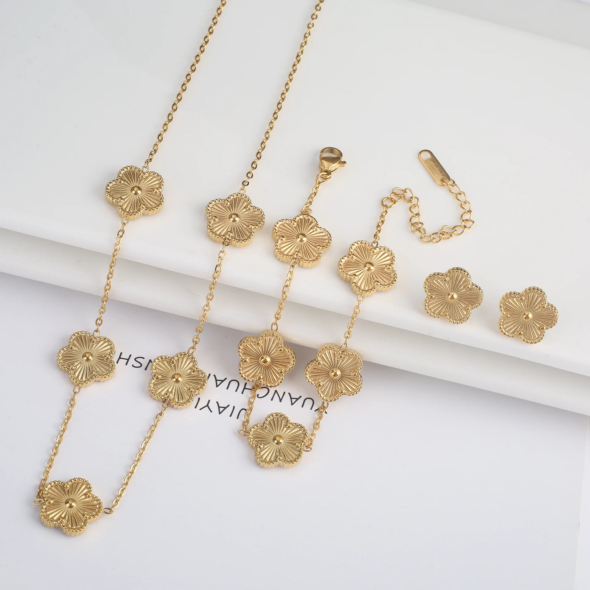 3Pcs 18k Gold-Plated Five-Leaf Flower Jewelry Set - AMAZEALL.STORE