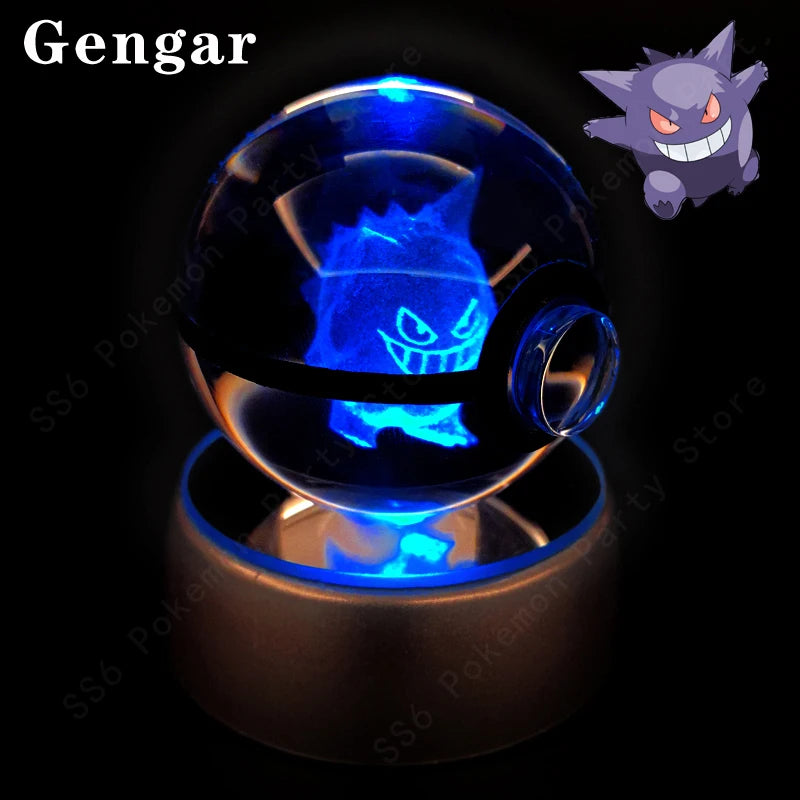 "Pokémon Crystal Ball 3D Lamp – Pikachu, Gengar, Mew, Mewtwo Glass Ball Figure with Pokéball Base, Perfect Night Light & Birthday Gift for Pokémon Fans" - AMAZEALL.STORE