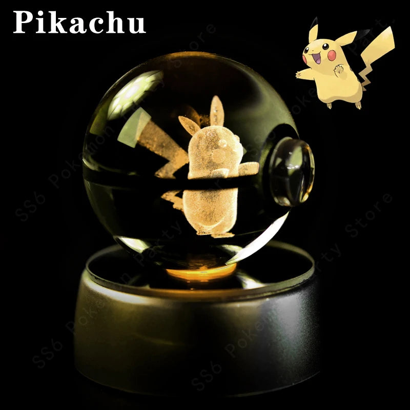 "Pokémon Crystal Ball 3D Lamp – Pikachu, Gengar, Mew, Mewtwo Glass Ball Figure with Pokéball Base, Perfect Night Light & Birthday Gift for Pokémon Fans" - AMAZEALL.STORE