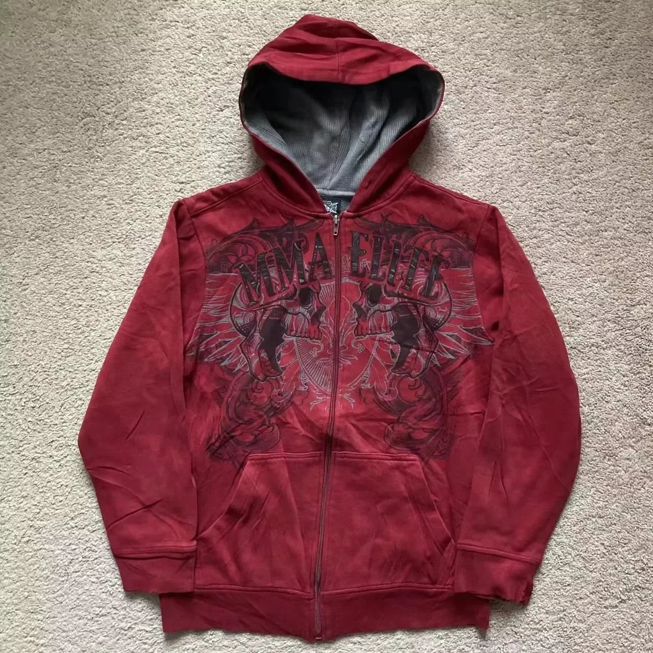 Cotton Red Couple Zipper Hoodies Vintage Elite Full Zip Hoodie Sweatshirt Size Skull Snake Red Y2K Sweatshirts - AMAZEALL.STORE