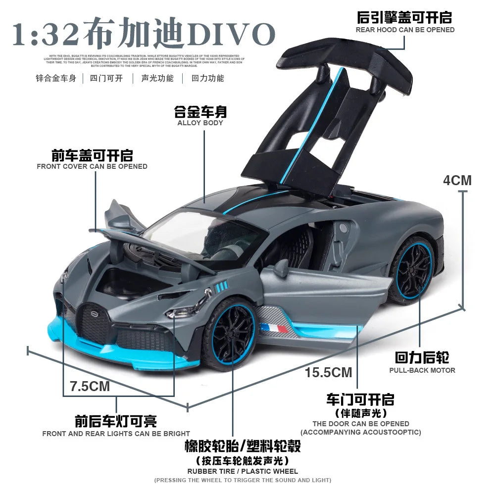 "Free Shipping 1:32 Bugatti Veyron Divo Alloy Car Model – Diecast Toy Vehicle, Perfect for Kids, Boys, and Collectors, Great Gift for Children" - AMAZEALL.STORE