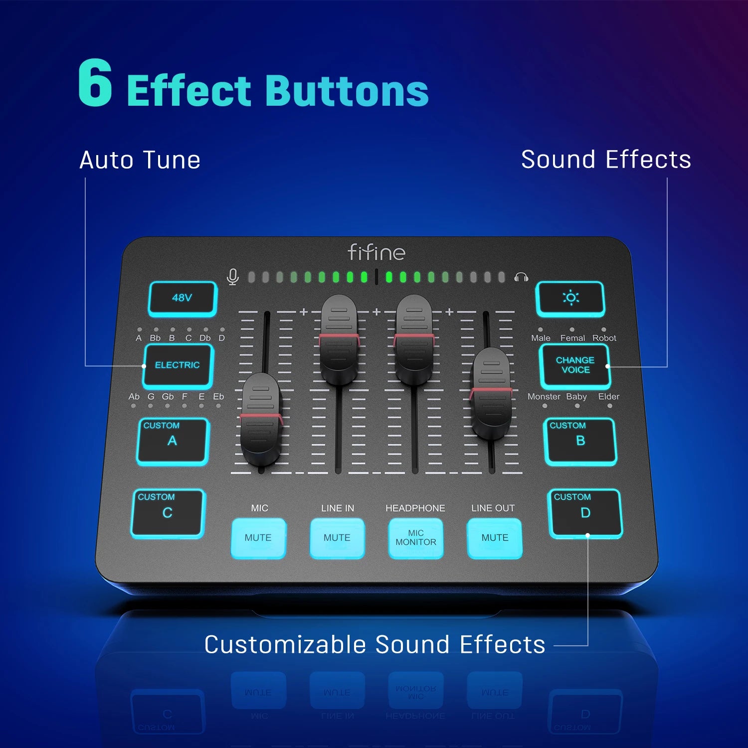 FIFINE 4-Channel RGB Gaming Audio Mixer with XLR Mic Interface - AMAZEALL.STORE