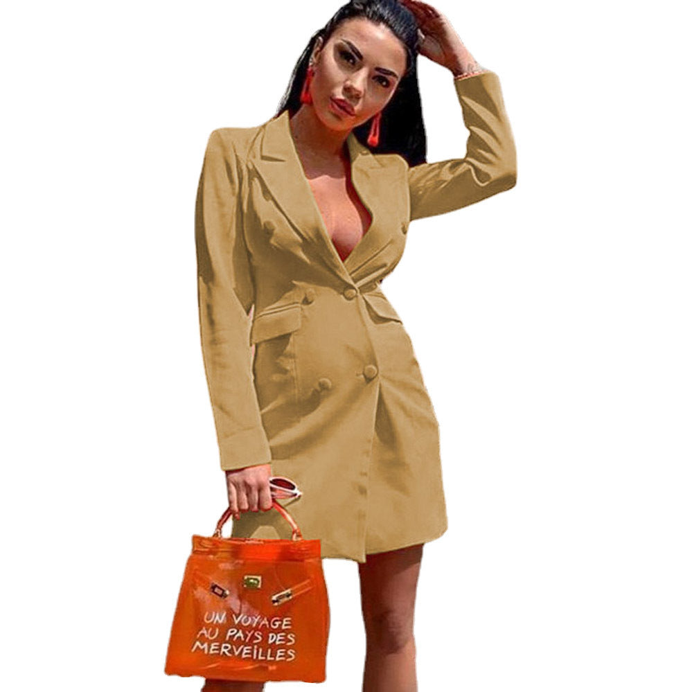 New Summer Women's Fitted Double Breasted Long Sleeve Lapel Blazer