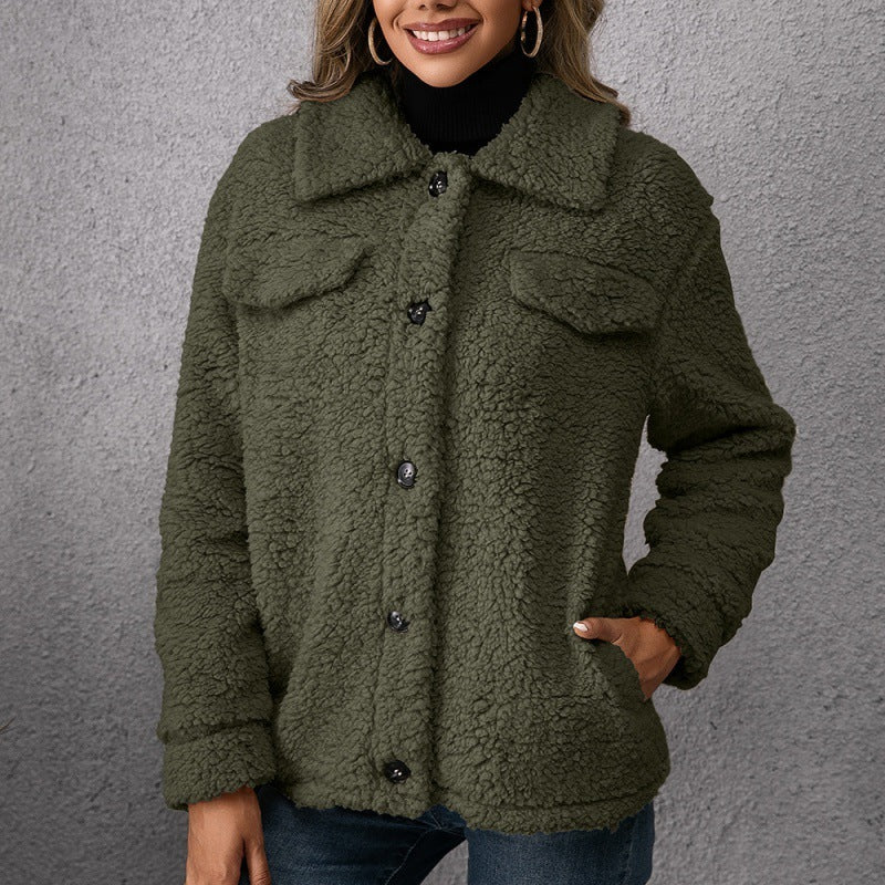 Loose Casual Lapel Plush  Jacket Lamb Fleece Coat