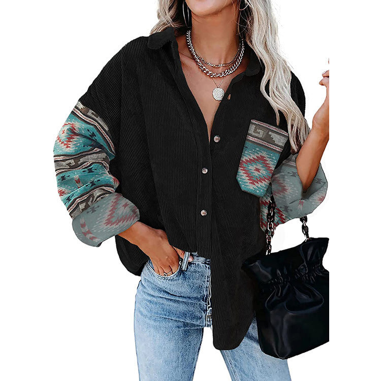 Women's Printed Plus Size Lapel Loose Clip